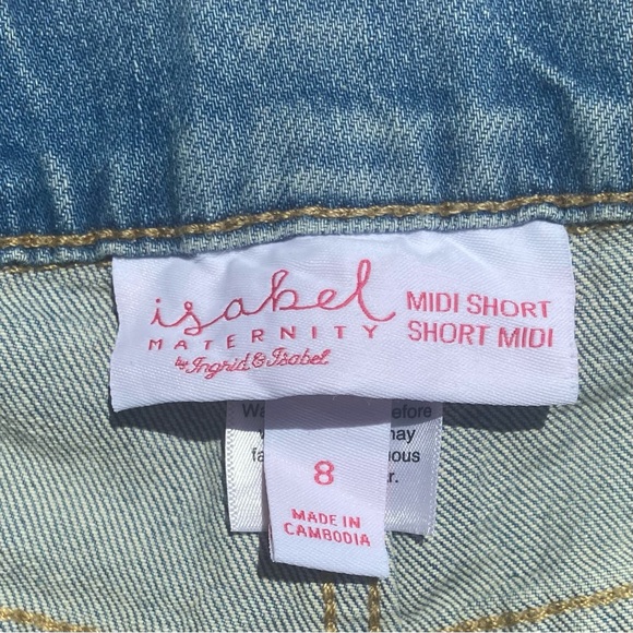 NWOT Isabel Maternity Under Belly Side Panel Blue Jean Midi Shorts Size 8 - Picture 5 of 7